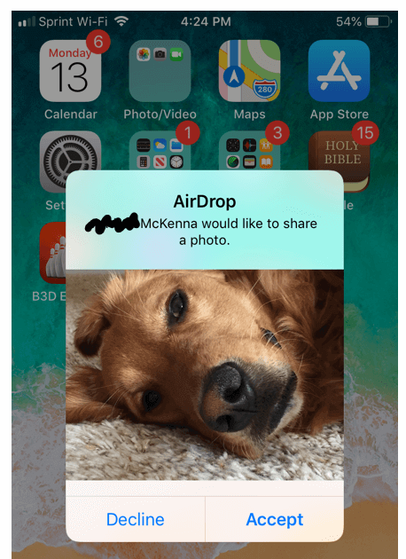 Cyber flash iPhone AirDrop - Parental Controls - PYE