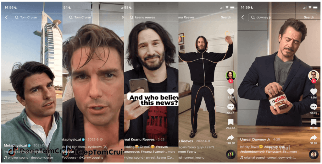 Examples of deepfakes from TikTok accounts